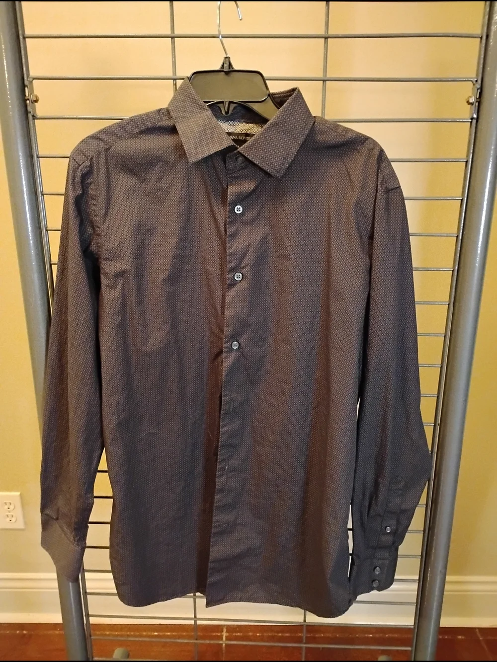 Banana Republic Mens Navy Micro-Print Dress Shirt Long Sleeve Slim Fit